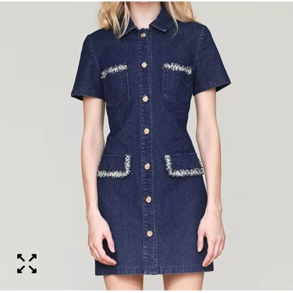 Women's Collared Button-Front Mini Denim Dress Sz 10